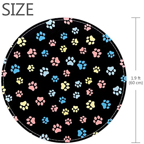 Šarena šapa uzorak otiska mačke, Neklizajući otirač 23,6 okrugli tepih tepisi tepisi za djecu spavaća