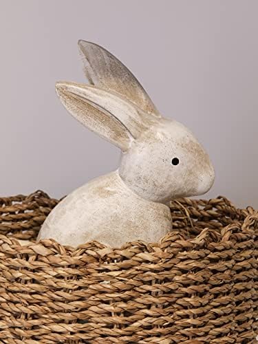DN Dekonacija Drveni antikni bijeli 3D zec zečje figurice za proljetni uskršnji dekor poklon set od 2