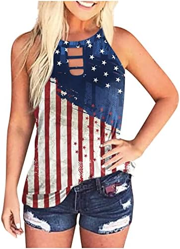 Izrežite bluze za žene Ljeto Jesen bez rukava Crewneck USA zastava Ispis bluze Košulje Dame odjeća moda wg