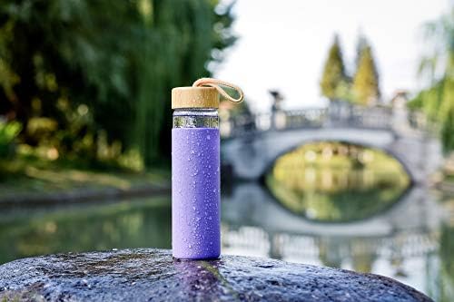 Yomious 20oz borosilikatno staklo flaša za vodu sa bambusovim poklopcem i silikonskim rukavom-višekratna BPA besplatno – staklena boca za piće sa poklopcima - paket od 2