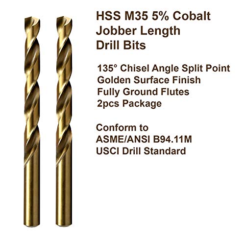 7 2pcs identične jobber dužine bušilice 0.201 HSS M35 Cobalt Twist burgije žica mjerač mjerač brojevima pravo Shank bušilice; JBN35G10R07P2