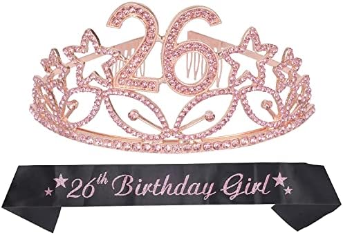 Krila za 26. rođendan i tijara za žene - fenomenalni Set: Glitter Sash + Stars Rhinestone Pink