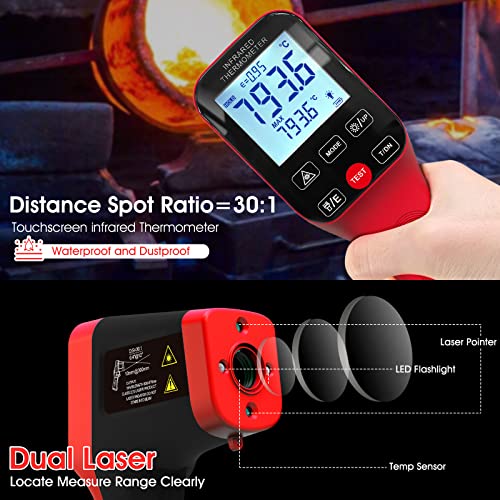 Aoputtriver AP-1600 infracrveni termometar, beskontaktni IC pirometar 30: 1 laserski termometar sa podesivom Emisivnošću, pozadinsko osvjetljenje mjeri raspon visoke temperature -58 ° F do 2912°F za HVAC pećnicu za pizzu