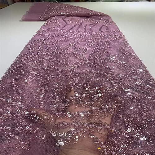 Nigerijski teški ručno rađeni perli čipkasta lijepa Perla čipkasta tkanina luksuzna Afrička Francuska mrežasta čipka za vjenčanje-5yard čipkaste tkanine za svadbenu tkaninu za vjenčanicu tkanina za šivanje materijala