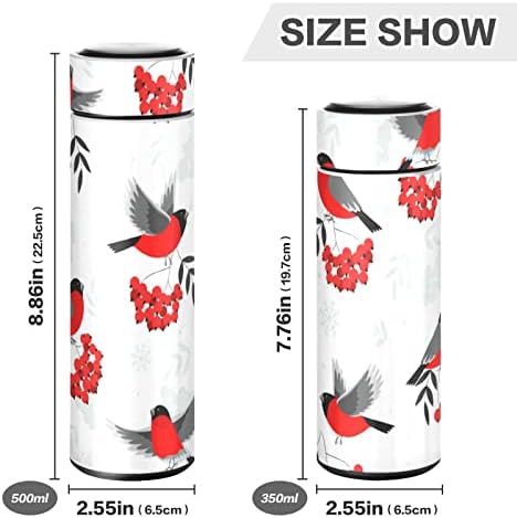 Dallonn Termos Cup, Božićna bobica i bič za ptice crveni kardinal 17oz vakuumska čaša od nehrđajućeg čelika za boce za vodu izolirana za vanjsku, BPA besplatnu dvostruku zidu