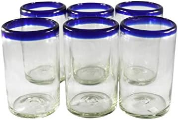 Meksičke naočare za piće s plavim obodom, reciklirano staklo ručno puhano teško debelo stakleno