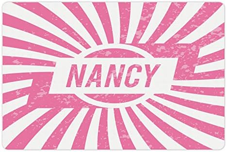 Ambesonne Nancy prostirka za kućne ljubimce za hranu i vodu, popularna ilustracija ženskog imena sa elementima Retro stila ružičasto-Bijela, pravougaona neklizajuća gumena prostirka za pse i mačke, Blijedoružičasta i bijela