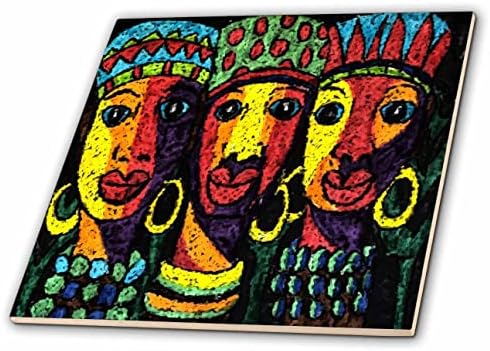 3drose slika afričkog slikarstva dama u plemenskim bojama-Tiles