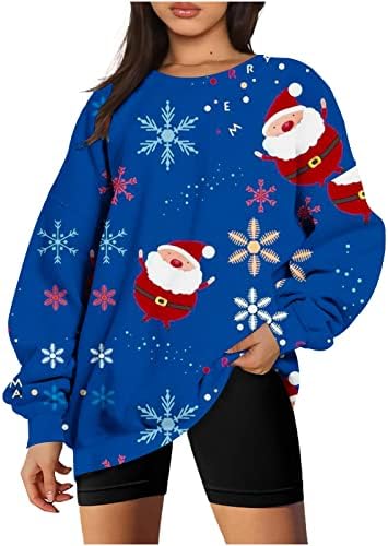 ticcoy Božićni predimenzionirani Crewneck duksevi za žene Santa Claus božićno drvo dugi rukavi vrhovi pulover Casual bluza