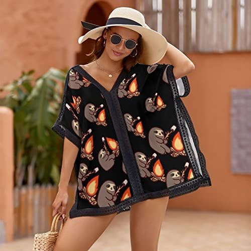 BAIKUTOUAN Funny Campfire Lijenčina Ženska odjeća na plaži bikini kupaći kostim plaža Swim Cover Up Dress Print