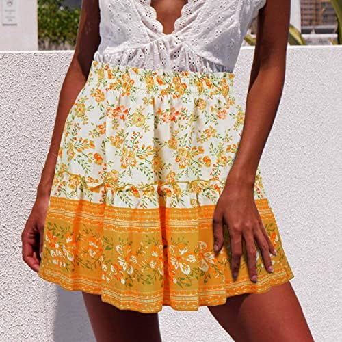 Vintage suknje za žene Plisirana visoka struka Mini Suknja žene Boho cvjetne suknje Drawstring Plisirana linija ljetna Mini Suknja