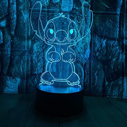 Anime slika zvijezda Baby životinje Stitch Lilo i Stitch 3D LED optička iluzija dekoracija stolna lampa 16 boja daljinsko upravljanje vizuelno noćno svjetlo Uskrs Božić rođendanski pokloni za dječake djevojčice djeca dijete