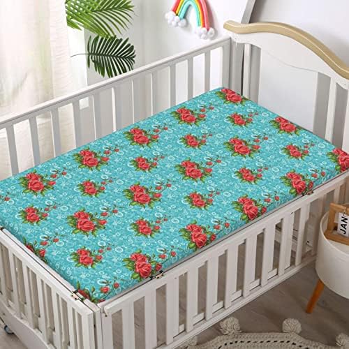Opremljeni lim za ružu, standardni madrac sa krevetom sa postavljenim krevetom za madrac za madrac-odličan za dječaka ili djevojačku sobu ili vrtiću, 28 x52, blijedo plavo koralj i zeleno