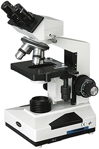 AmScope B400A - LED složeni binokularni mikroskop, okulari WF10x i WF16x, uvećanje 40X-1600X, Brightfield, LED osvjetljenje, Abbe kondenzator, dvoslojni mehanički stepen, klizna glava, Optika visoke rezolucije,