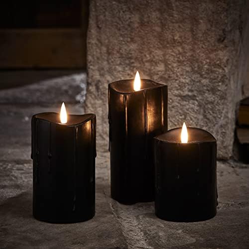 Svjetla4Fun, Inc. Set od 3 Crnog crnog voska bez plamenog led-LED baterije na papiru sa tamnim i kapljenjem