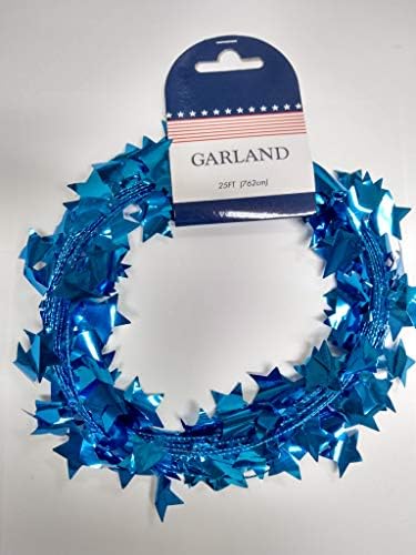 Greenbrier International Red White & Blue Star Tinsel Garland, 25 Ft