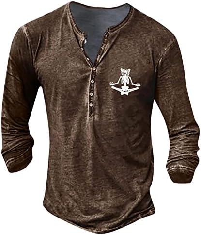 Muška lubanja tiskana labava majica Y2K s dugim rukavima Henley majice Goth Quarter-gumb Top Vintage