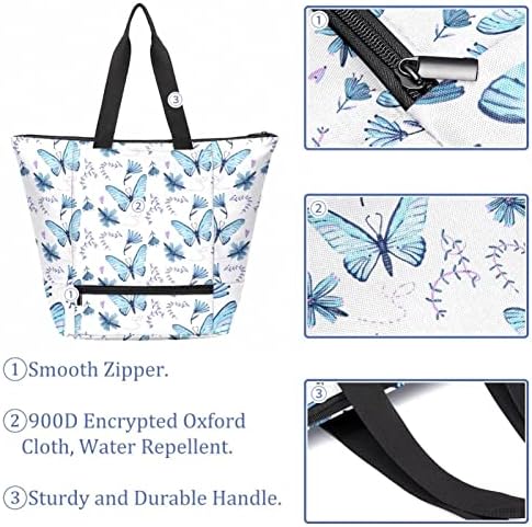 Butterfly Flowers Tote Bag sa torbom za ručak torba za žene, torba preko ramena sa Top ručkom za računarsku torbicu