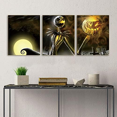Halloween Day of the Dead Skull Dead Sažetak Art Painting Set od 3 Kućni dnevni boravak dekor bundeva Halloween