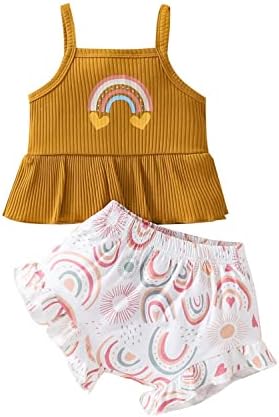 Wocachi Toddler Djevojke Lolly setovi, 2pcs Dječja odjeća Lollipop lepršavajuće rukave cvjetne majice kratke