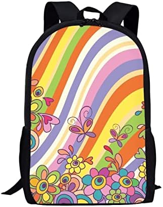 FUIBENG hipi Flower Butterfly ruksak za djevojčice žene, apstraktna estetska Groovy cvjetna Školska torba 70-ih