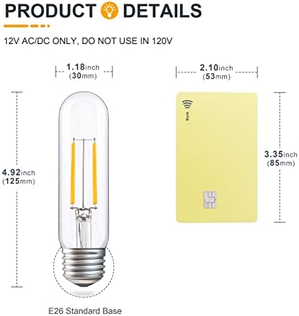 TOKCON 12-voltne niskonaponske LED Sijalice - meke tople 2700k - 2W E26 12v cijevi sijalice i 6w E26 Edison