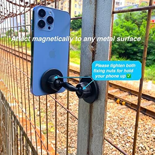 ARMOLABX Dvostruki magnetni držač telefona za teretanu, držač telefona za teretanu za video zapise, [rotiranje od 720 stepeni] dvostrani držač telefona sa magnetom pričvrstite na bilo koju metalnu površinu [uključena metalna ploča od 4 pakovanja]