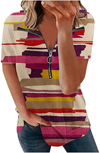 Majice kratkih rukava za žene patentni zatvarač na vratu gradijentne ležerne košulje od kratkih rukava tunika TOP Bluze s kratkim rukavima