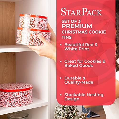 StarPack Premium Božićne limenke za kolačiće sa poklopcima-velike, srednje & amp; male metalne limenke za kolačiće za davanje poklona & amp; dekoracija - svaka limenka za kolačiće izrađena od ekstra debelog čelika