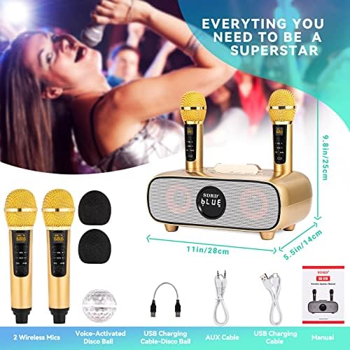 Karaoke mašina za odrasle i decu, prenosivi Bluetooth 2 bežični karaoke mikrofon sa držačem / USB / TF kartica/AUX-in, PA zvučnički sistem za kućne zabave, piknik, Auto, vanjski/unutarnji