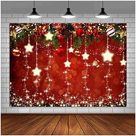 Sparkling Stars Red Božić pozadina za fotografiju vinil 7x5ft Glitter Sparkle jelke Božić Ball Tree Sretna Nova