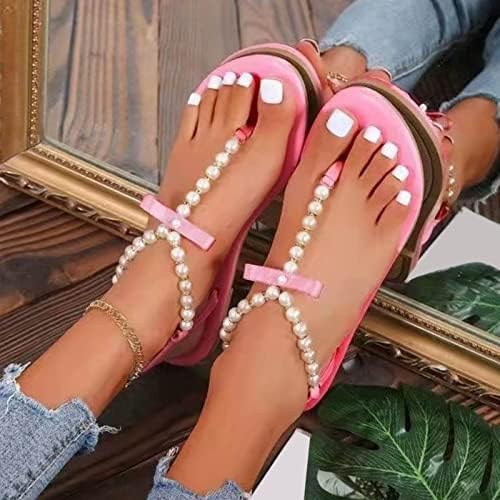 Papuče klizi za žene dame modne ljetne vrpce biserne flip flops vanjske ravne casual sandale dressy sandale