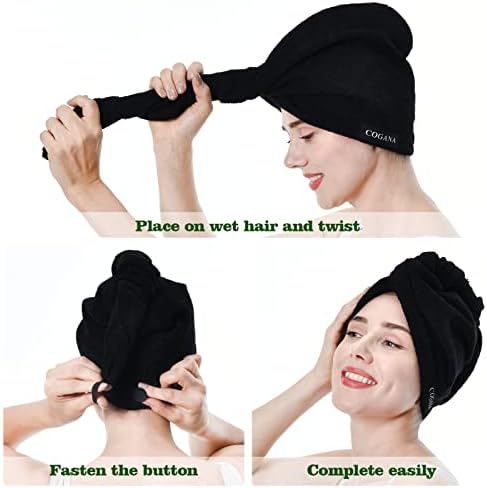 COGANA 3pack peškiri za kosu od mikrovlakana, oblog za kosu za žene, peškir za sušenje kose sa dugmetom, peškir