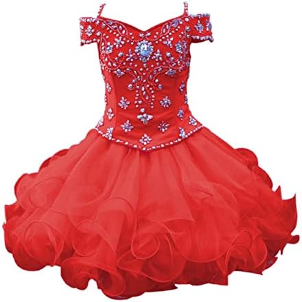 Domydesign Ball Haw Cupcake Toddler Girl Pageant haljina hladno rame 2023 ruffles kristalna kratka rođendanska haljina