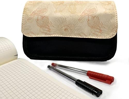 Lunadljiva krem ​​olovka, suncokreti ptica fauna flora, tkanina olovka za olovke sa dvostrukim zatvaračem, 8,5 x 5,5, blijedo narančasta