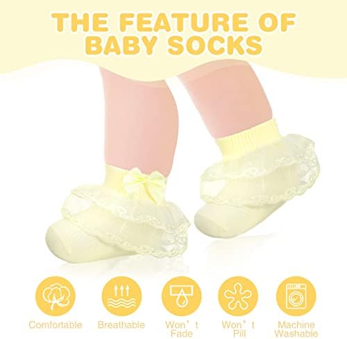 Coume 9 parovi dječje djevojke frilly čipke čarape novorođene novorođenčadi okreću manžetnu ruffle čarape narezine čarape sa lukom za djevojčice