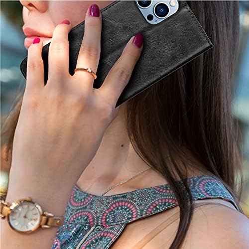 Tekcoo kompatibilan sa futrolom za novčanik iPhone 13 Pro Max 2021, luksuznim slotovima za držač gotovinske kreditne kartice za ličnu kartu PU kože [funkcija postolja] [narukvica] nošenje Flip zaštitne navlake [Crna]