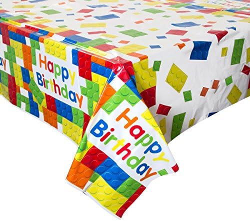 Jedinstveni građevinski blokovi rođendan pravougaoni plastični poklopac stola, 54 x 84, višebojni