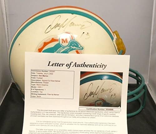 Dan Marino potpisao fudbalski šlem pune veličine sa NFL kacigama sa punim JSA pismom sa autogramom