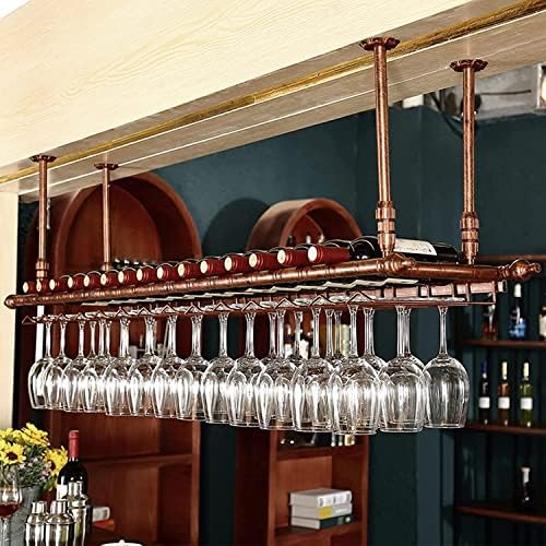 Viseći vinski stakleni stalak metalni vintage trapni stropni vinski nosači, vinski staklo za viseće stalak, u držaču čaše u ormaru, restoran kafe kuhinja organizacija i polica za skladištenje, crna
