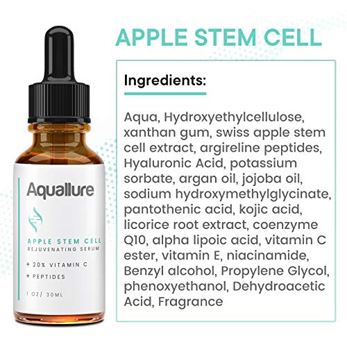 Novo! Aquallure Serum za podmlađivanje matičnih ćelija jabuke-hidratantni tretman lica vitaminom C 20%, peptidi, hijaluronska kiselina-smanjite izgled finih linija, poboljšajte teksturu kože - 1 fl oz