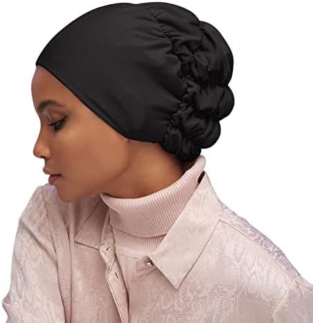 Ženske reverzibilne podesive pletenice na platci muslimanskih ruffle raka zamotavanje kapica za spavanje za spavanje kratkih kašika crne boje