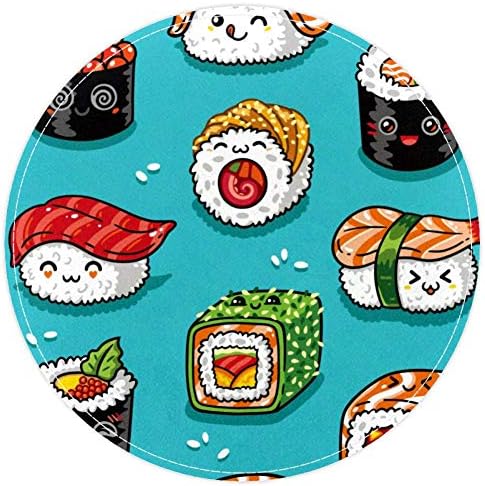 HEOEH slatke crtane rolnice i suši u Kawaii japanskoj hrani, Neklizajući otirač 15,7 okrugli tepih tepisi tepisi za decu spavaća soba Soba za bebe Igraonica rasadnik