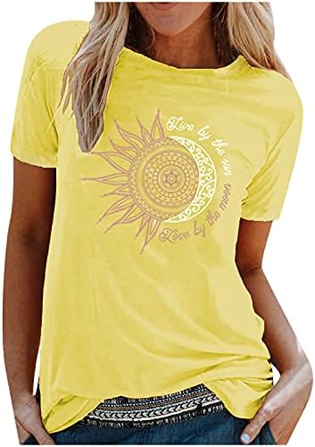 Ljeto Žene Sunce Mjesec Grafički Tshirt Tops Trendi Kratki Rukav Crewneck Pismo Print Majice Odmor