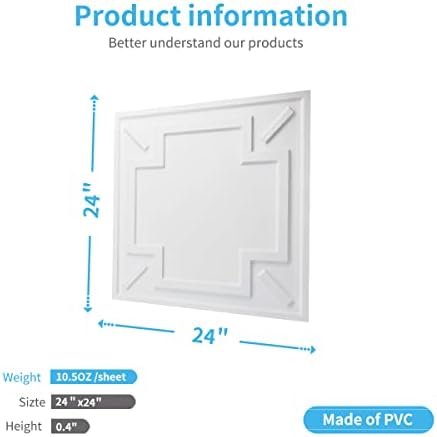 Art3d dekorativna kap plafona 2x2, ljepljiva 3d teksturna stropna ploča, plastični Lim u bijeloj boji