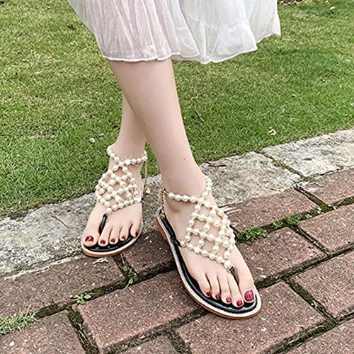Ženske ravne sandale Pearl Clip papuče za nožne prste teen Girls Cross Haljine Sandale Modni elegantni flip