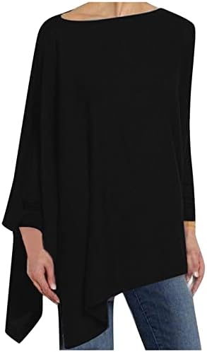 Ženske plus Veličina opruge s dugim rukavima Crewneck Solid Color Thirt Nepravilna hem midi bluza TOP Ležerna