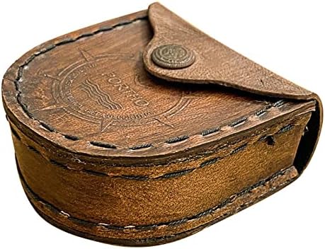 Starinski mesingani ravni kompas sa kožnim kućištem ugraviranim kutijom planinarenje kampiranjem poklona