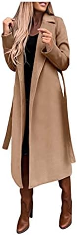 JXQCWY ženska elegantna reverjska ovratnica od vunene morskog kaputa sa kaišem dugih rukava otvorena prednja