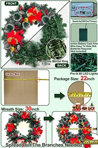 30-inčni super veliki snježni prelit božićni vijenac za tajmer u prednjim vratima 80 toplo